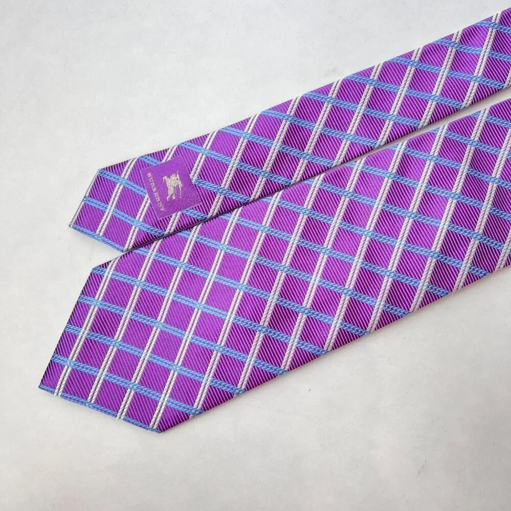Burberry 100% Silk Tie – Purple Plaid Pattern